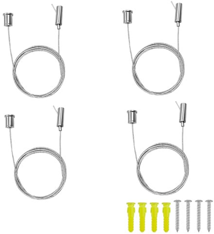 KLEHOPE Cable Suspension Luminaire, 4 Pièces Cable Inox, 1.5mm × 2m Cable Suspension Luminaire, Cable de Suspension, pour Photos, Vêtements, Lumières, Corde à Linge