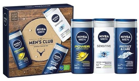 NIVEA MEN Men's Club Skin Care Shower Trio Set Wash Kit Gift Set for Him
