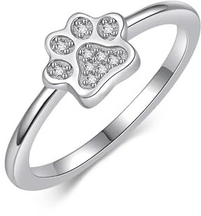 Pfote Ring 925 Sterling Silber Hund Katze Pfoten Ringe Pfote Schmuck Geschenke für Damen Frauen Mädchen Katzen Hunde Liebhaber (Größe 7)