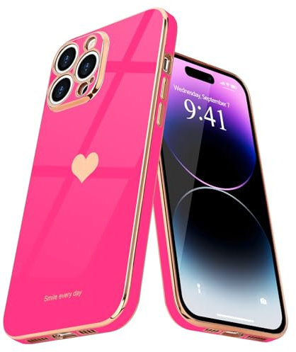 Teageo Kompatibel mit iPhone 14 Pro Max Hülle, Süße Herz Mädchen Handyhülle Luxuriös Galvanisierte Weich TPU Kameraschutz Kratzfest Stoßfest Schutzhülle Phone Case für iPhone 14 Pro Max, Rose Rot