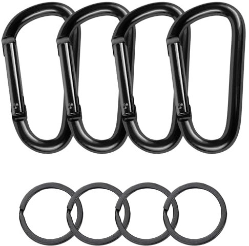 Lot de 4 mousquetons en aluminium - Mousquetons noirs - Pour accessoires de camping