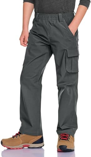 CQR Kids Boy’s Hiking Cargo Pants, Water Resistant UPF 50+ Quick Dry Youth Casual Outdoor Climbing Camping Trousers, Shenah Trail Carbon Grey, Medium