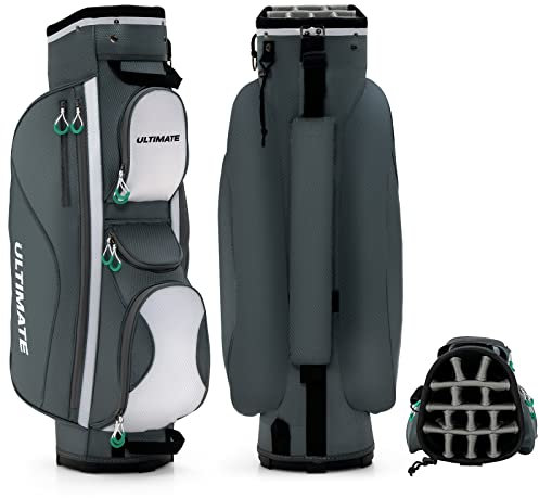 LIFEZEAL Sac de Club de Golf 34x29x90 cm avec 14 Compartiments, Sac Golf Voyage Portable pour Clubs avec 7 Poches Zippées,Imperméable et Léger, Gris