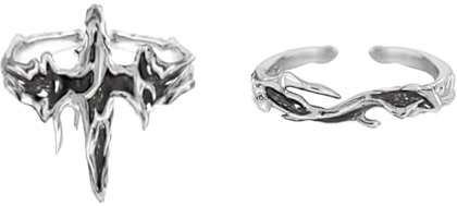 Dishowme 2 x Emaille-Kreuzringe, Punk, unregelmäßiges Schwert, Knöchelring, verstellbares Fingergelenk, Schmuck für Damen, Herren, Mädchen, Metall