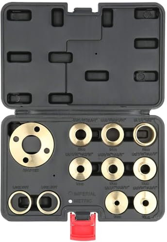 11pcs Solid Brass Router Template Bushing Guides Sets, Bush Guide Lock Nut Adapter Kit for Precision Woodworking, Fit All Porter Cable Style Router Sub Bases 5/16 to 1in, Black Molded Carrying Case