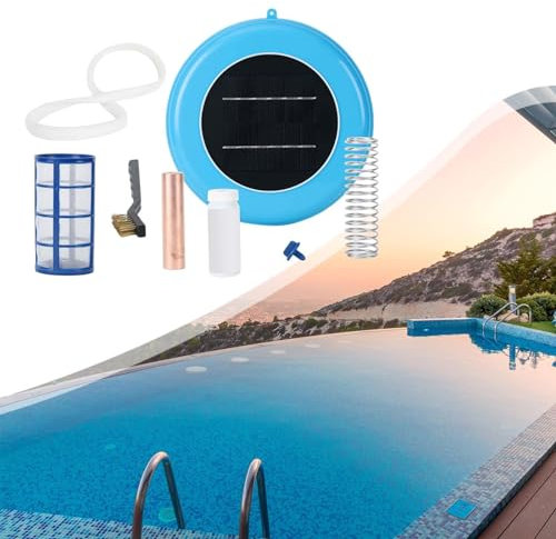 Ioniseur solaire de piscine, nettoyeur d'eau flottant et purificateur de piscine, 85 % de chlore en moins, clarificateur de piscine durable avec anode en cuivre plus durable, jusqu'à 45 000 gallons
