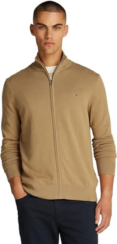 Tommy Hilfiger Herren Pullover mit Reißverschluss Essential Cotton Zip Thru Stehkragen, Beige (Safari Canvas), XXL