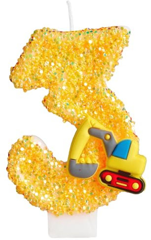 Bagger Geburtstagskerzen Zahlen 3, Baustellen Geburtstagdeko 3 Jahre Jungen Mädchen, Bagger Themar Kuchendeko,Geburtstagsdeko 3 Jahre Junge,Baustellen Deko Kindergeburtstag