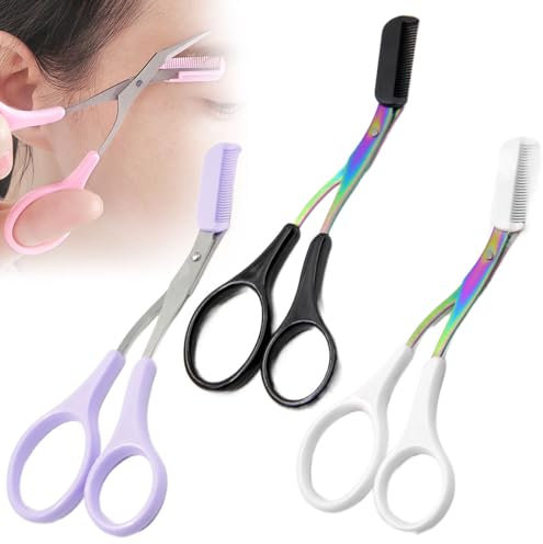 3 Stück Augenbrauen Trimmer Schere, 2024 Neu Einfach zu bedienen Augenbrauen Schere mit kamm zum Kürzen der Augenbraue und Wimpern für Frauen Männer (2)