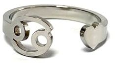 Luna Roy Verstellbare Ringe aus Edelstahl mit Sternzeichen und Herz, nickelfrei, Metall, Kein Edelstein