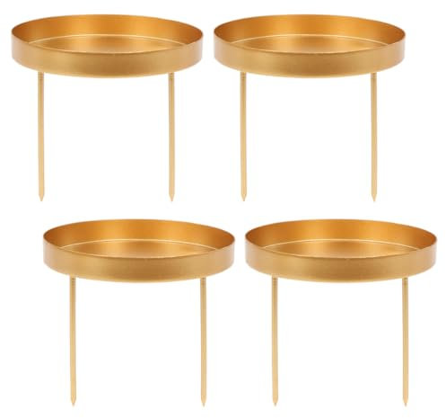 Sprinlot 4 Stück Kerzenhalter Adventskranz, 8.5 cm Kerzenständer Gold, Adventskerzenhalter Metall, Advent Kerzenhalter Gold, Stabkerzenhalter Kerzenteller für Adventsgirlande