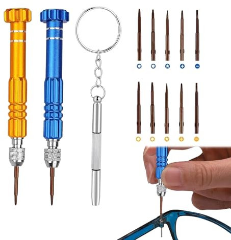 5-in-1 Glasses Screws Repair Kit,Glasses Screwdriver Set (Blue and Gold)