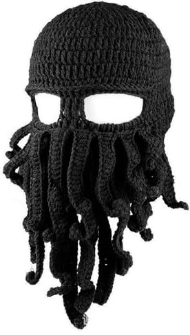 WUODHTW Bart-Oktopus-Piratenhüte, Bartmütze, lustige warme Mütze für Damen und Herren, Wintermütze, Wikingermütze, Halloween-Maske, Schwarz , Einheitsgröße