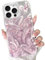 NITITOP Compatible for iPhone 13 Pro Max Case Cute Butterfly Pattern for Women Girl Glitter Laser Shiny Feather Yarn Style Aesthetic Shockproof Hard Protective Phone Cover - Pink