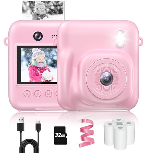 Appareil photo à impression instantanée pour enfants, appareil photo numérique selfie 48 MP pour cadeaux d'anniversaire de Noël, appareils photo à impression instantanée 1080p avec papier