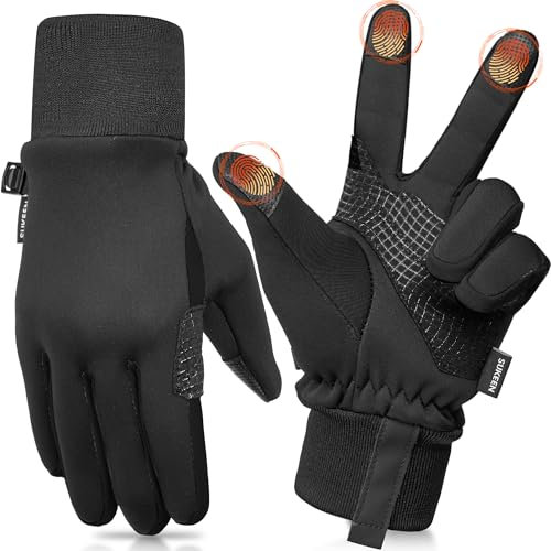 Sukeen Anti-Rutsch Handschuhe für Kinder - Softshell Fahrradhandschuhe, Warme Winterhandschuhe, Wasserdicht, Winddicht, Laufhandschuhe für Mädchen Jungen 4-14 Jahre