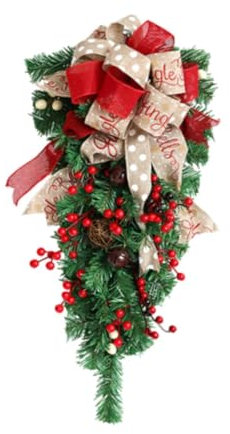 Oshhni Weihnachten Upside Down Baum Front Tür Hängen Kranz Weihnachten Kranz Weihnachten Party Dekorationen für Haus, 60 cm