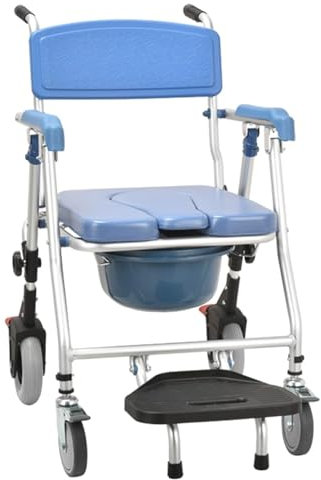 Generisch Toilettenstuhl mit Rollen für Senioren, Toilettenstuhl Klappbar mit Armlehnen, Toilettenstühle Duschstuhl für Senioren 150 kg, Vier Räder mit Bremsen + Verstaubare Pedale