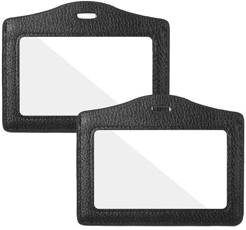 JIEYAO Lot de 2 porte-badges verticaux en cuir véritable avec fenêtre transparente double face, protection étanche pour carte de crédit, porte-étiquette pour enseignant, infirmière, fournitures