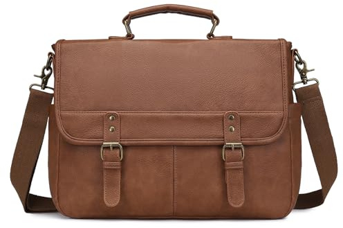Umhängetasche aus Leder für Herren, 39,6 cm (15,6 Zoll), Vintage-Laptop-Aktentasche, große Laptop-Computer-Umhängetasche für Business/Reisen