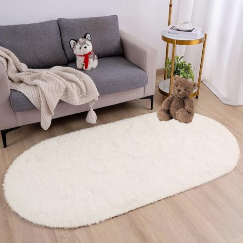 AIMECO Skandinavischer Teppich lang oval Waschbarer Teppich Memory Foam Wohnzimmerteppich Schlafzimmerteppich Kinderteppich 100x200 cm,Beige