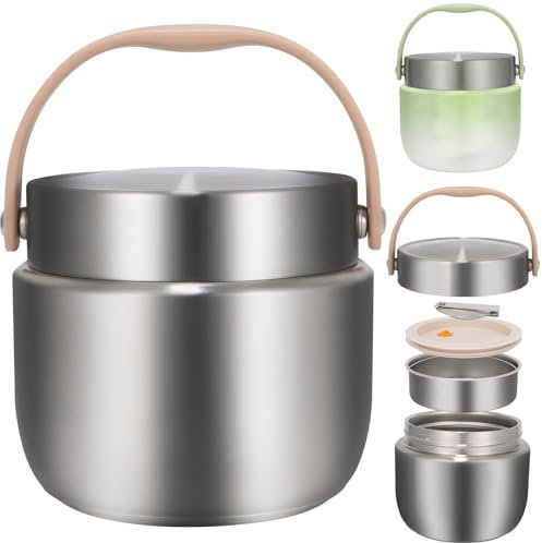 XUANHONG-TECH Thermobehälter für Essen 1200ML, Thermo Lunchbox Edelstahl Warmhaltebehälter mit Löffel & Deckel, Auslaufsicher & Robust, Ideal für Schule, Arbeit, Reisen & Outdoor (Silber)