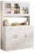 IGTOPS Küchenschrank, 170cm Vorratsschrank Küche, Hochschrank Buffetschrank aus Holz, Sideboard, Mehrzweckschrank mit Schubladen und Glastür, Offenem Fach, Vorratsschrank, Vitrinenschrank (Weiß)