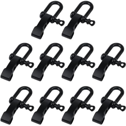 Asuinxurr Lot de 10 boucles de manille pour bracelet en paracorde, fermoir de manille en D, réglable, pour bracelet de survie, noir