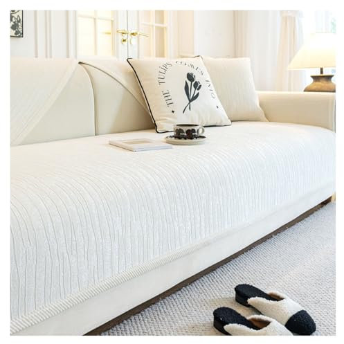 FYFWPA Couch Überzug Weiche Chenille Sofabezug: Anti Rutsch Vintage Sofa Überzug für U Form L Form Sektionssofa Dicke Strukturierte Sofaschoner für 1 2 3 4 Sitzer Sofa(Creamy White,110 * 240cm)
