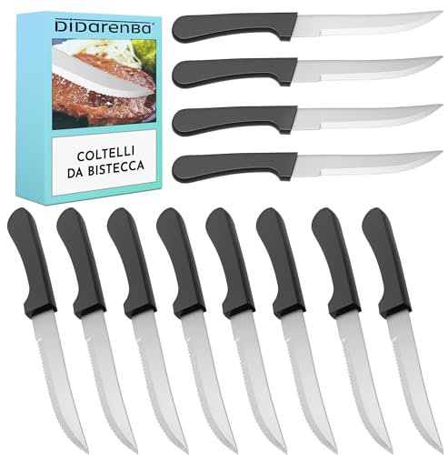 Didarenba Cuchillos carne mesa 12 piezas acero inoxidable 22 cms cuchillo sierra mesa chuletero
