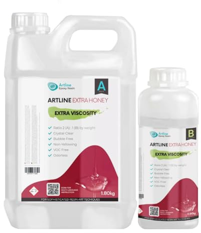 ARTline Transparentes Epoxidharz - Epoxidharz-Komplettset für Anfänger und Handwerker - Hohe Viskosität 2,7 kg, Verhältnis 2:1: Perfekt für Schmuck, Kunst und Handarbeit - Extra Honey
