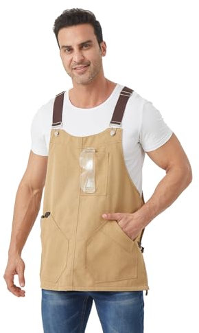 Nanxson Delantal de Carpintero para Hombre con Tirantes Ajustables, Delantal de Herramientas de Lona para Carpinteros, Soldadores y Herreros