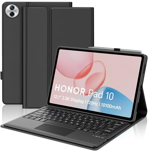 FOGARI Custodia per tastiera HONOR Pad 10 da 12,1 pollici, custodia per HONOR Pad 10 2025, tastiera Bluetooth staccabile con layout UK, nera