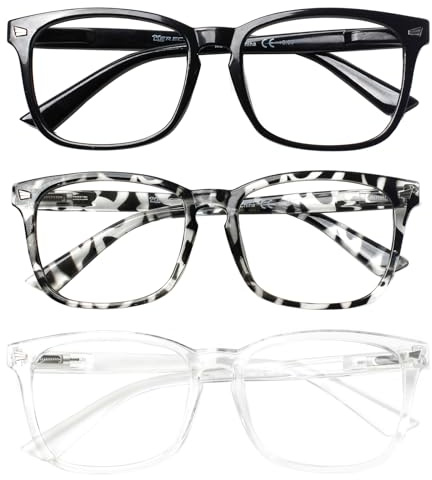 COJWIS 3 Pack Blaulichtfilter Lesebrille groß Damen Herren Computerbrille Lesebrillen Sehhilfe Brille Computer-Lesebrillen mit Sehstärke (3 Pack Farbe, 4.00, x)