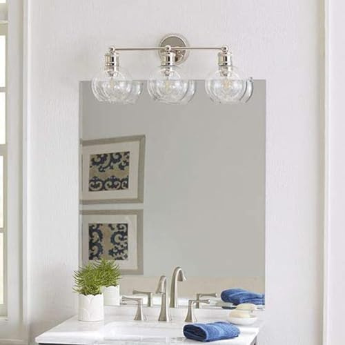 TZSMUM Spiegelleuchte Bad Wandlampe Vintage Wandleuchte E27 Indoor Wandbeleuchtung mit Glas Lampenschirm Wandleuchten Metall (Ohne Leuchtmittel) für Schlafzimmern Wohnzimmer Flur (Silber,3 Flammig)