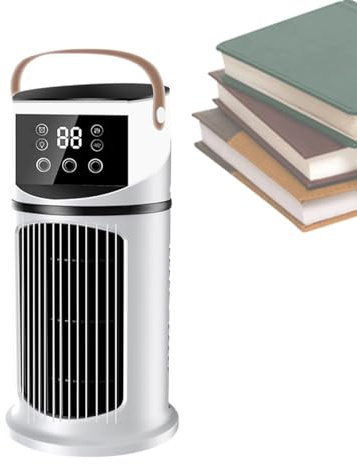 Ventilador de aire acondicionado portátil con luz LED, 15,5 x 15,5 x 27 cm, ABS 4 en 1, enfriador de aire evaporativo con 3 modos de niebla, 9 velocidades, ventilador de aire acondicionado USB para