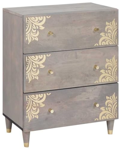 Ziaphsol Sideboard Grau Gold 60x33.5x75cm, Massivholz Mango, Modernes Design, Stilvoller Stauraum für Wohnzimmer, Esszimmer