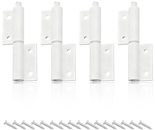 PARFCO 4 Pares de Bisagras para Puerta Blanco, Bisagra de Puerta de Aluminio Resistente, Juego de Bisagras con 24 Tornillos, para Puertas, Armarios y Ventanas
