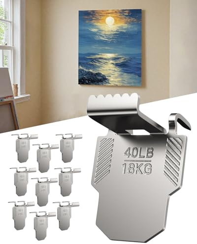 10 Canvas Hangers for Drywall Claw Hooks: Heavy Duty Damage Free Holds up to 18 KG 18x24 Large Canvas Picture Frame Hanger Kit - Wall Hanging Hook Easy Removable for Room Décor