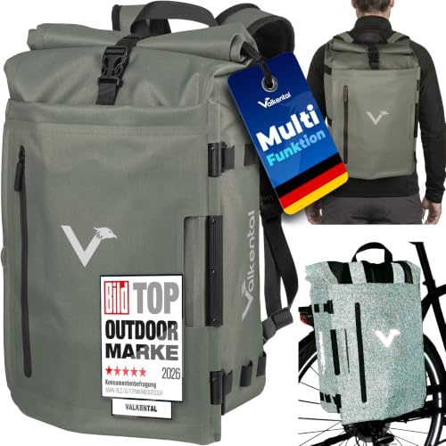 Valkental TrailX 2in1 Fahrradtasche & Rucksack, 28L | 28L Volumen, wasserdicht & reflektierend, gepolstert mit Laptopfach, ideal für E-Bike geeignet