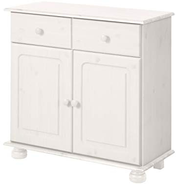 Mette Sideboard Kiefer Weiß, 80 x 35 x 76 cm, Massivholzschrank mit 1 Schublade und 2 Türen, Landhaus Sideboard aus FSC-zertifiziertem Kiefernholz für Wohnzimmer, Flur und Schlafzimmer