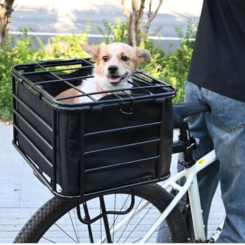 Universeller Fahrrad-Hinterkorb für Haustiere, Fahrradtransportkorb für Hunde und Katzen mit abnehmbarem Innenfutter, Stabiler Gepäckkorb für kleine und mittlere Haustiere und Einkäufe,L