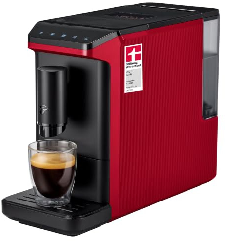 Tchibo Kaffeevollautomat Esperto mini für Caffè Crema und Espresso, nur 16cm breit, klein und kompakt, geeignet für jede Küche, Rot