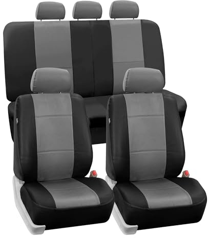 FH GROUP PU002GRAYBLACK115 Vollen Satz PU-Leder Autositzbezüge Airbag-Kompatibel, Grau/Schwarz, Anzahl 11