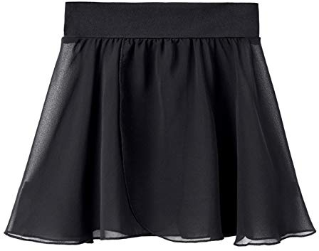 Stelle Ballet Skirts for Girls Toddler Dance Skirt Chiffon Kids Ballet Wrap Skirts (7-9 Years, Black (Pull On))