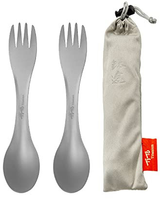 TiTo Titanium Spork 2-in-1-Löffel-Gabel, 2-in-1, leichtes Besteck für Outdoor-Camping, Reisen, Wandern und Picknicks, 2 Stück (2-in-1)