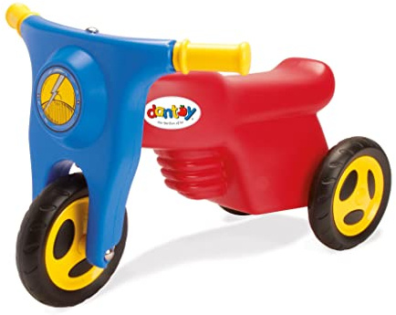 Dantoy Kids Sit & Ride Motorcycle, Push Along Scooter with Rubber Wheels and Trailer Tow Bar, Made in Denmark