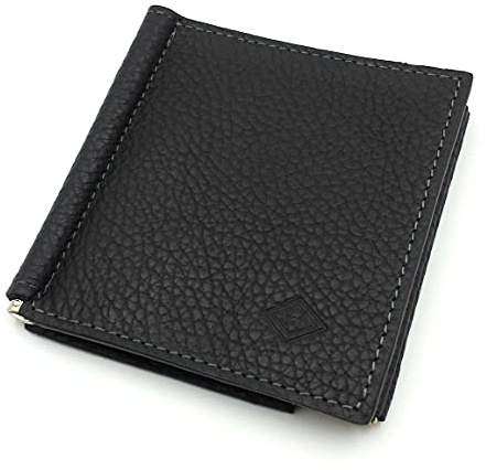 franartPiel - Monedero de fleje con tarjetero y pinza para billetes Piel Ubrique - Alta Calidad (Negro)