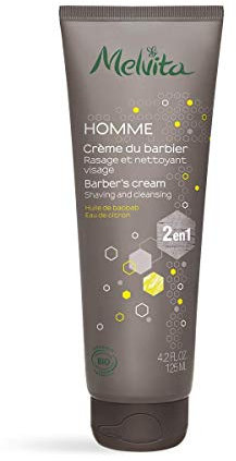 Melvita – 2-in-1-Rasiercreme für Herren – Reinigende und schützende Pflege – Für eine sanfte Rasur – 96% natürlich – Bio-zertifiziert – Vegane Formel – Tube 125 ml