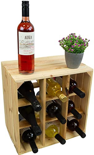 Kistenkolli Altes Land Weinregal 9er Natur Weinkiste Weinablage Flaschenregal Flaschenkiste (auch für Grosse Flaschen)